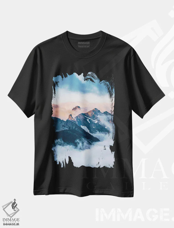 تیشرت مشکی طرح دار کوه های پاستلی، مدیوم اثر لوکاس مور | immage.ir