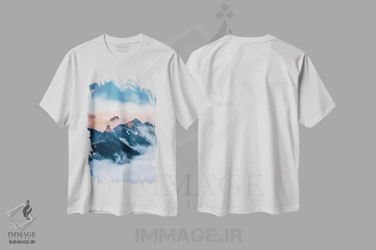 تیشرت سفید طرح دار کوه های پاستلی، مدیوم اثر لوکاس مور | فروشگاه ایماژ