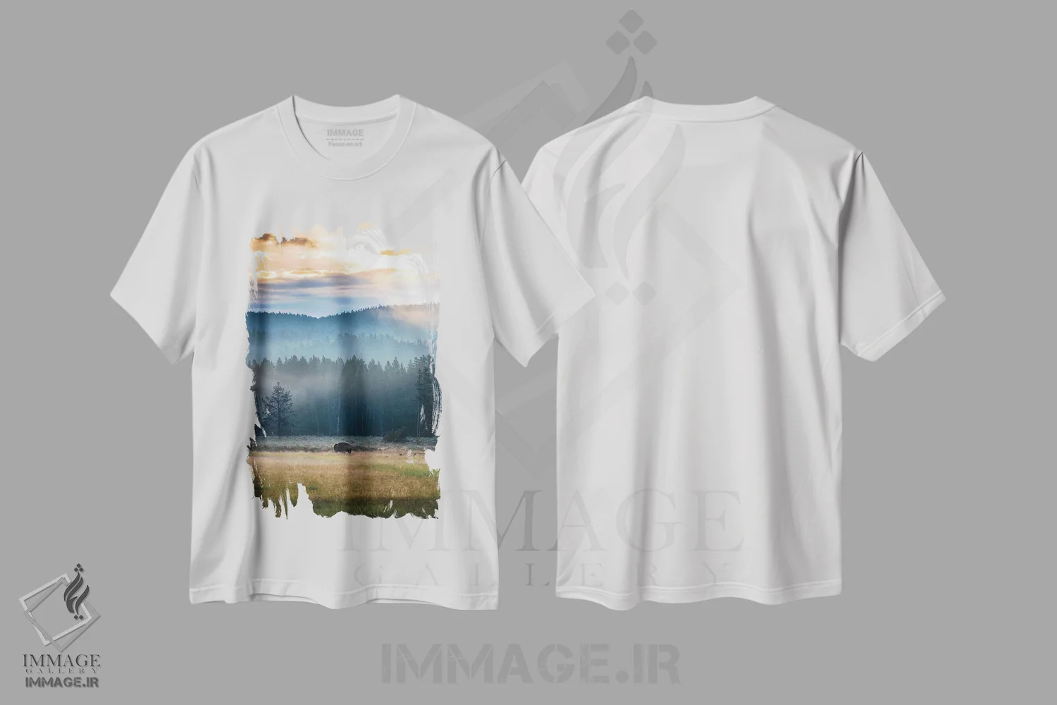 تیشرت سفید طرح دار طلوع خورشید بایسون، مدیوم اثر لوکاس مور | immage.ir