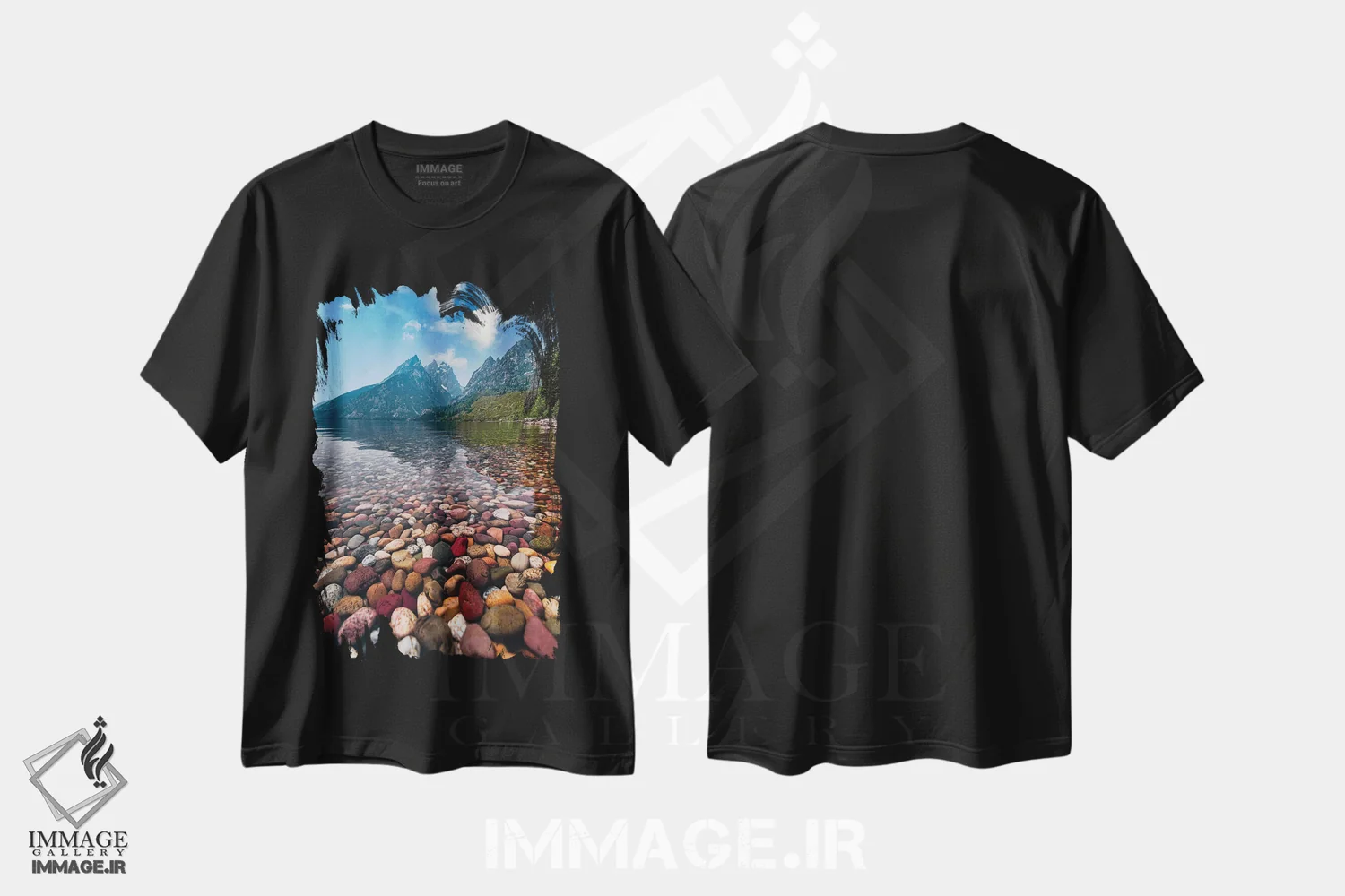 تیشرت مشکی طرح دار سنگ ریزه های رنگی، مدیوم اثر لوکاس مور | immage.ir