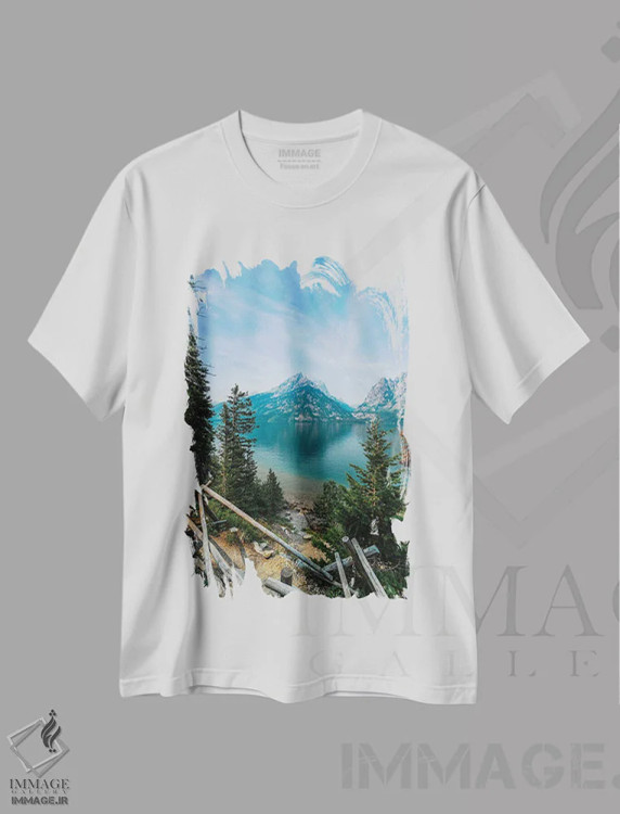 تیشرت سفید طرح دار دریاچه جنی، مدیوم اثر لوکاس مور | immage.ir