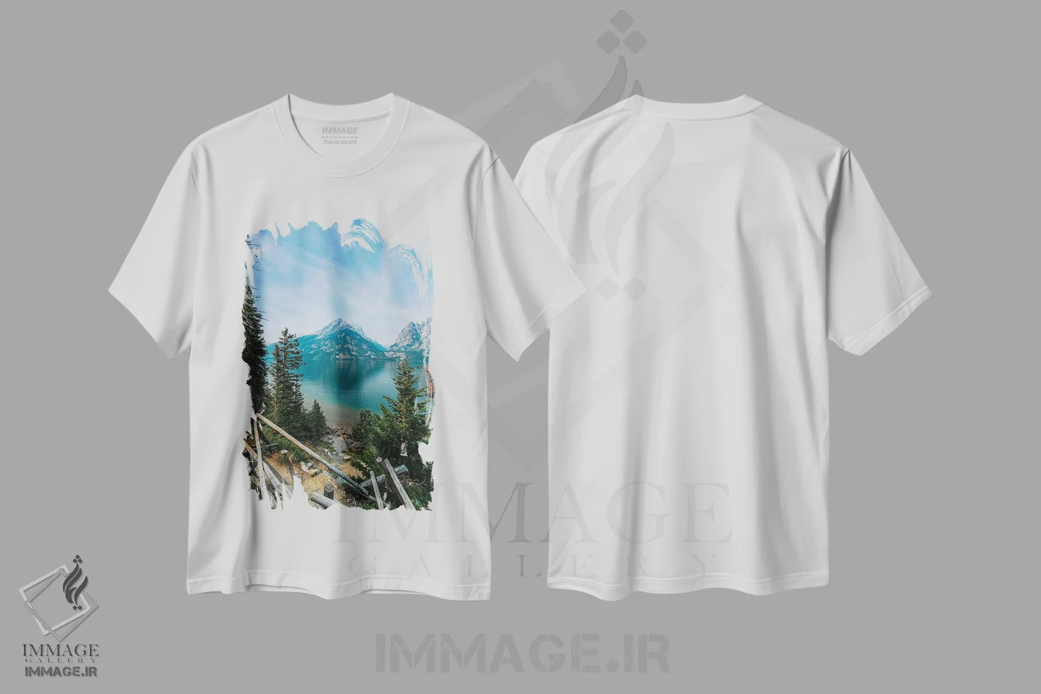 تیشرت سفید طرح دار دریاچه جنی، مدیوم اثر لوکاس مور | immage.ir
