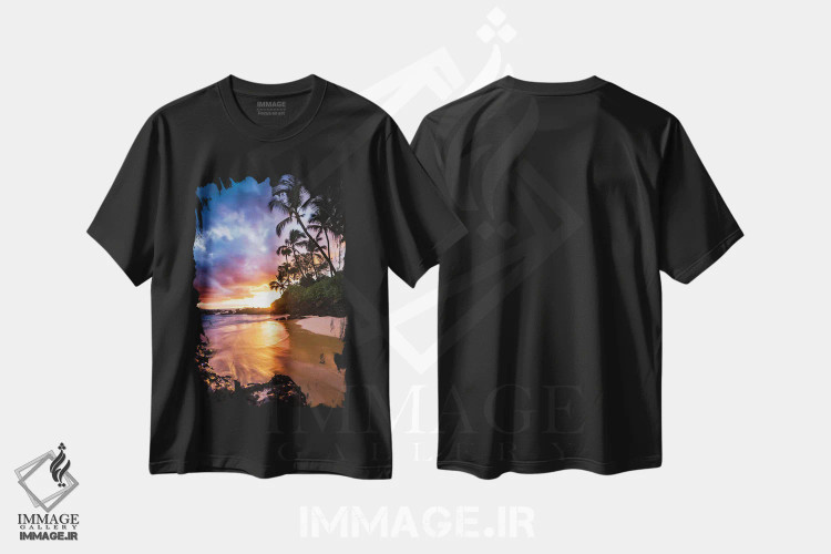 تیشرت مشکی طرح دار غروب کنار ساحل، مدیوم اثر لوکاس مور | فروشگاه ایماژ