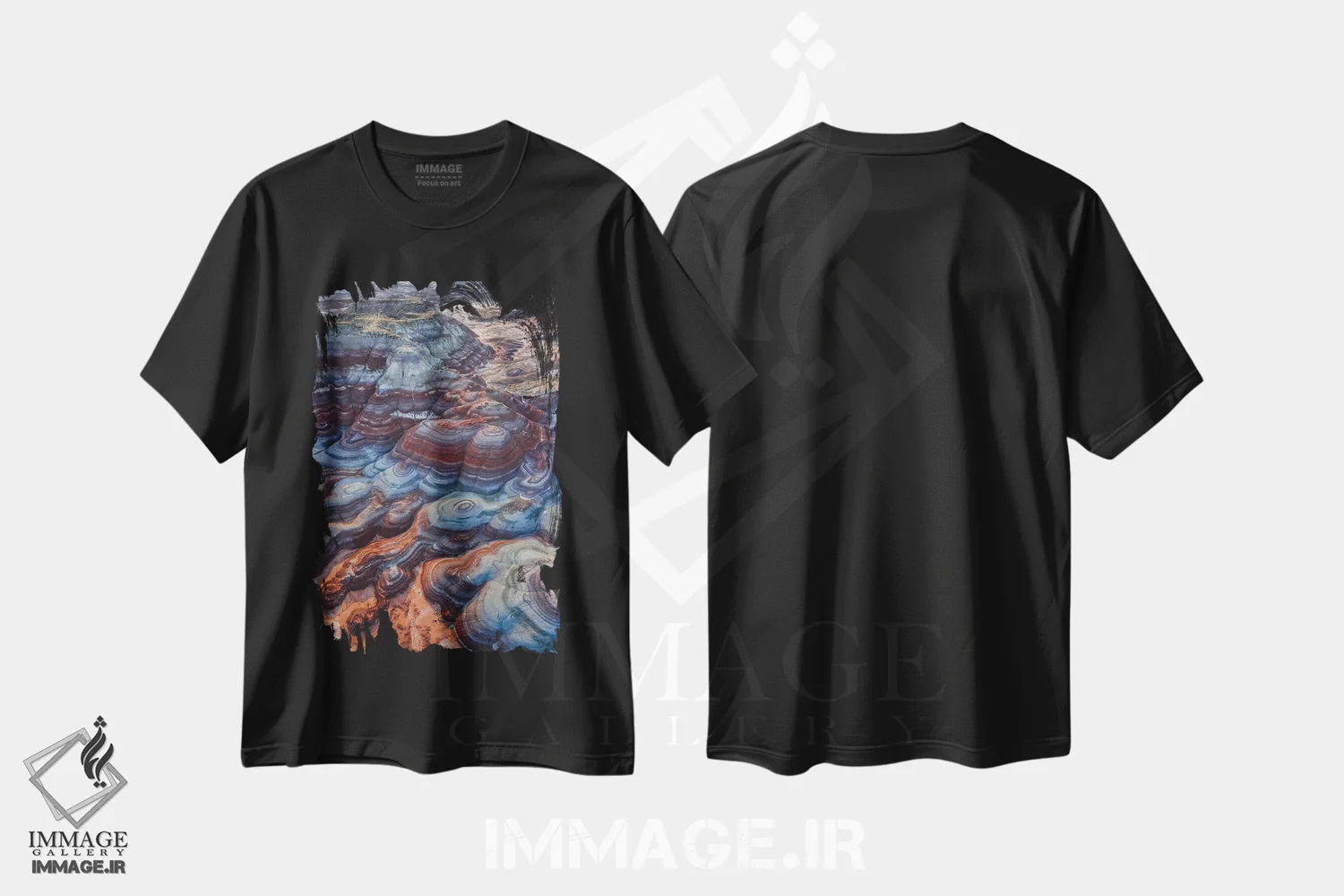 تیشرت مشکی طرح دار تپه های رنگین کمانی، مدیوم اثر لوکاس مور | immage.ir