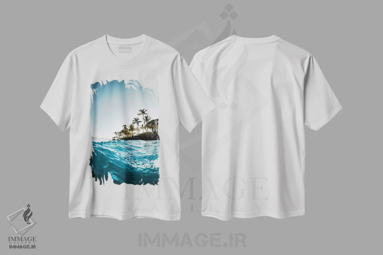 تیشرت سفید طرح دار صبح آبی، مدیوم اثر لوکاس مور | immage.ir