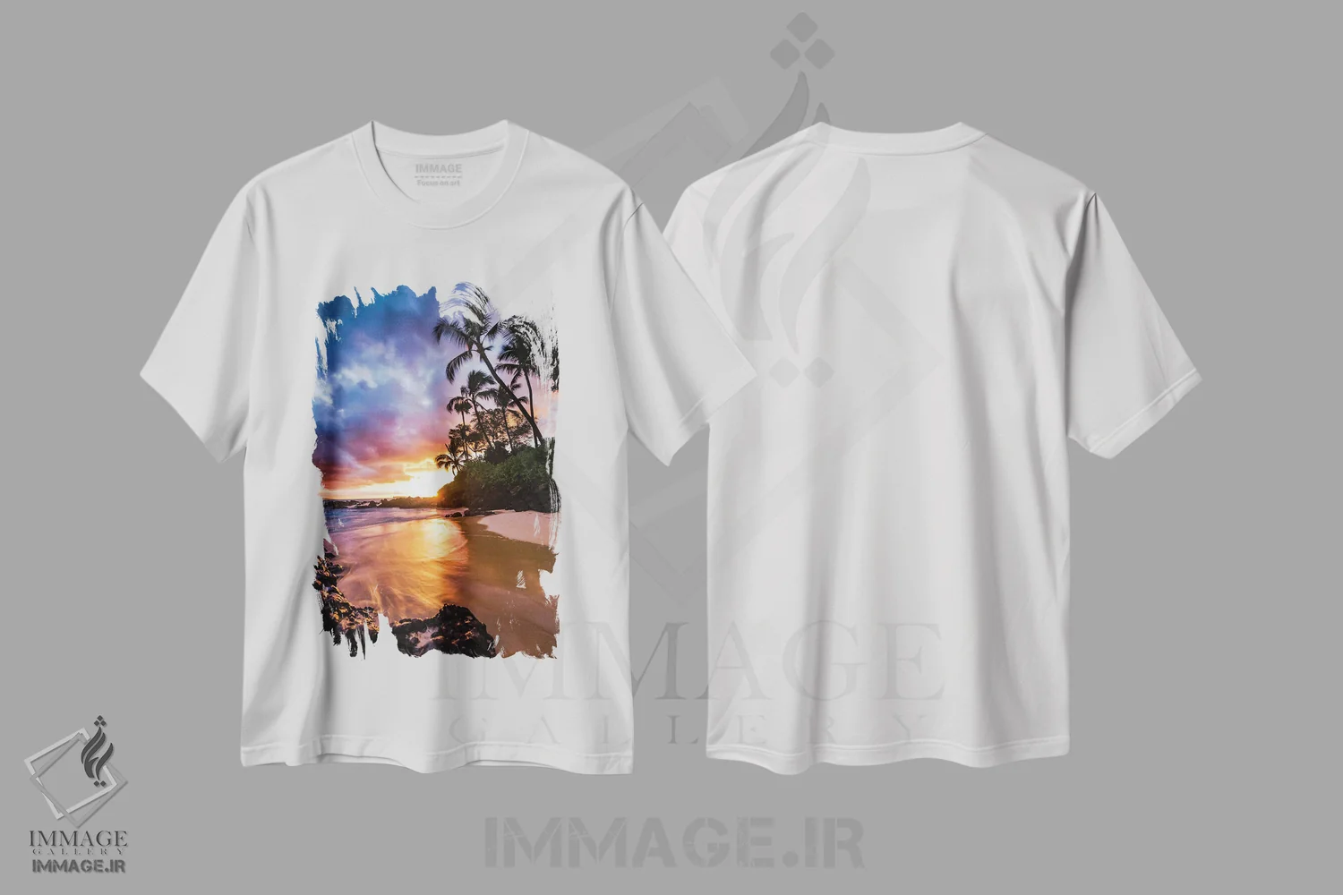 تیشرت سفید طرح دار غروب کنار ساحل، مدیوم اثر لوکاس مور | immage.ir
