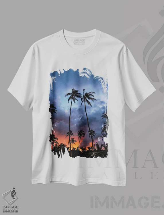 تیشرت سفید طرح دار غروب آتشین، مدیوم اثر لوکاس مور | immage.ir