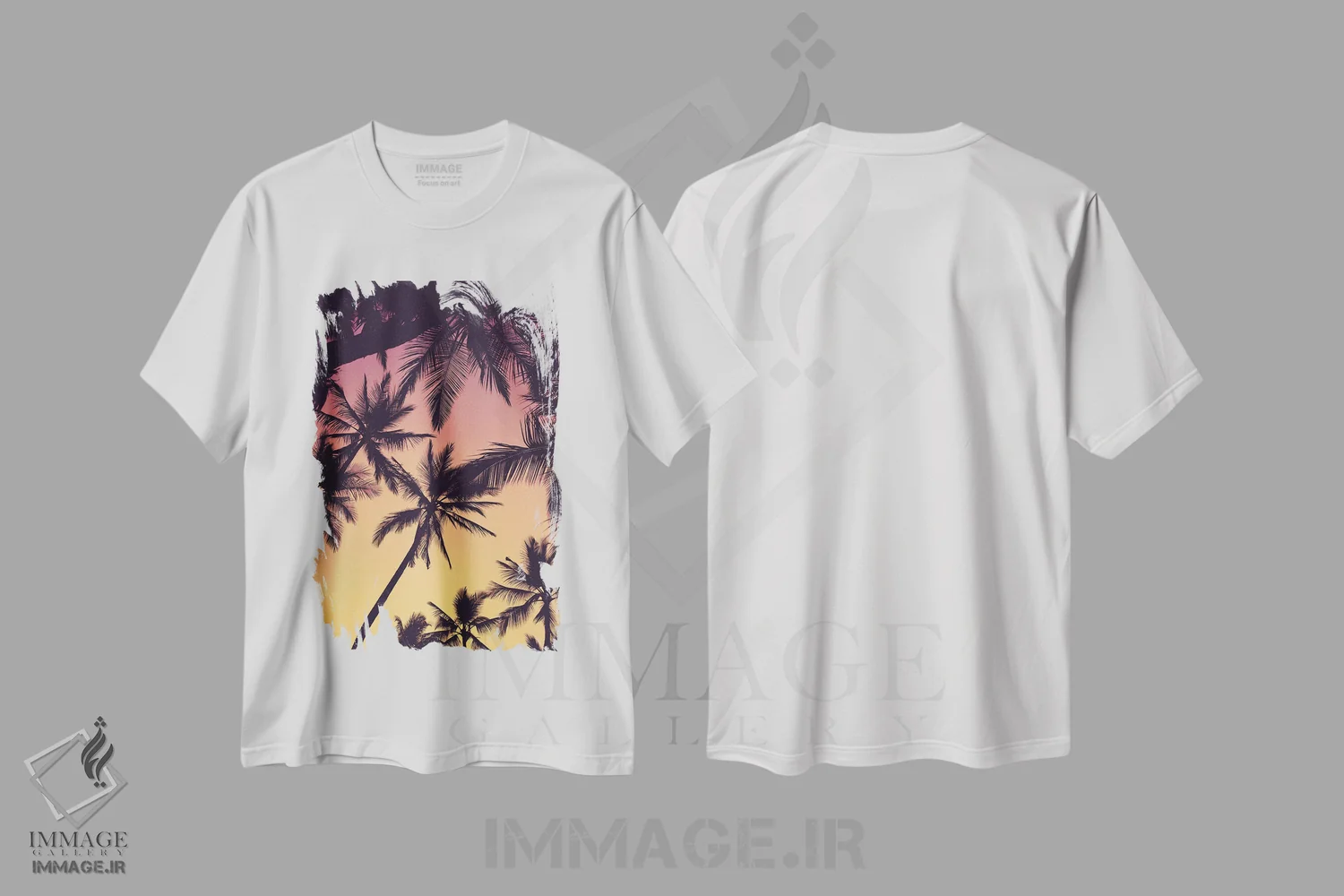 تیشرت سفید طرح دار نخل های گرمسیری، مدیوم اثر لوکاس مور | فروشگاه ایماژ