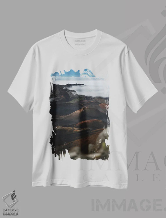 تیشرت سفید طرح دار در دهانه آتشفشان، مدیوم اثر لوکاس مور | فروشگاه ایماژ