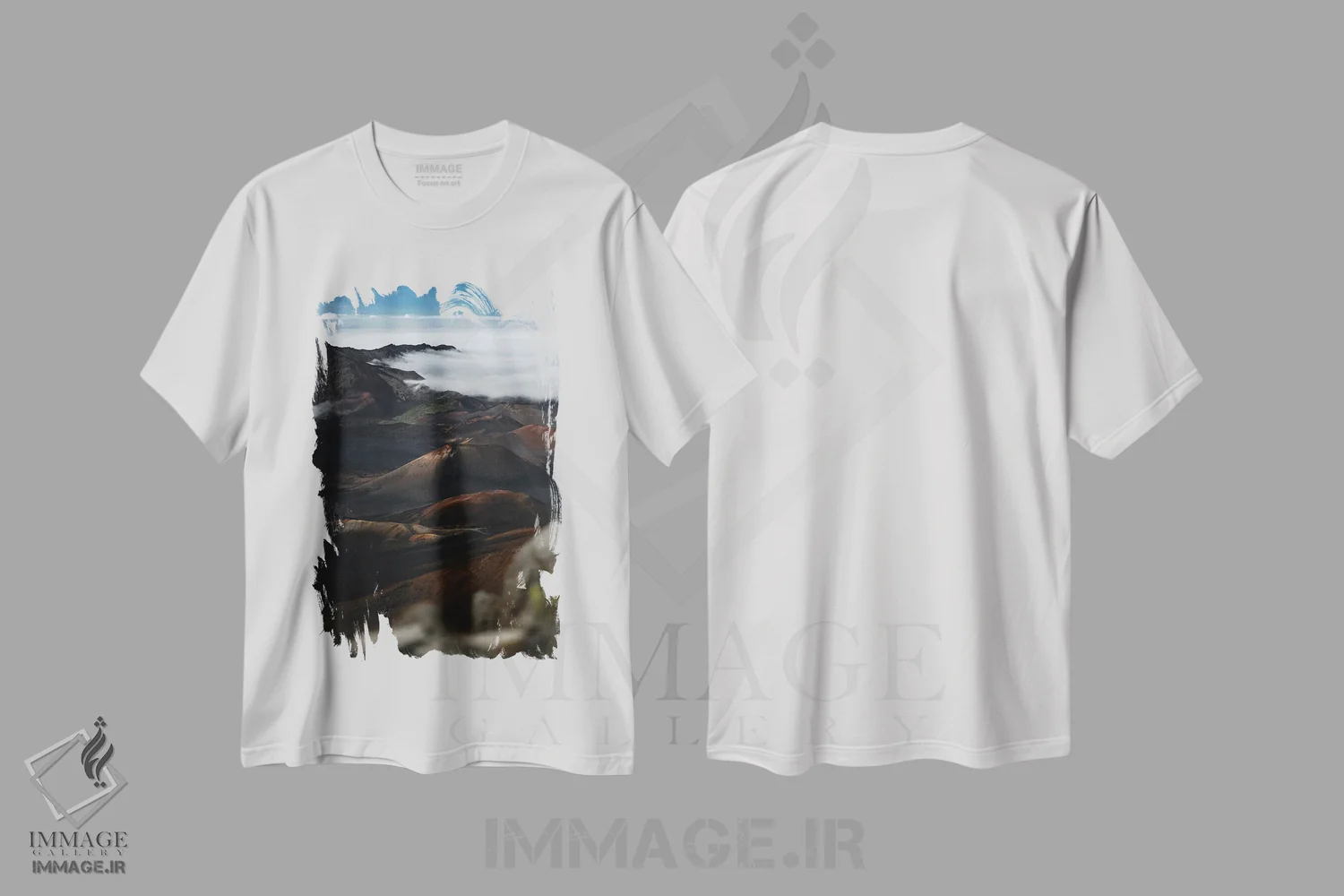 تیشرت سفید طرح دار در دهانه آتشفشان، مدیوم اثر لوکاس مور | فروشگاه ایماژ
