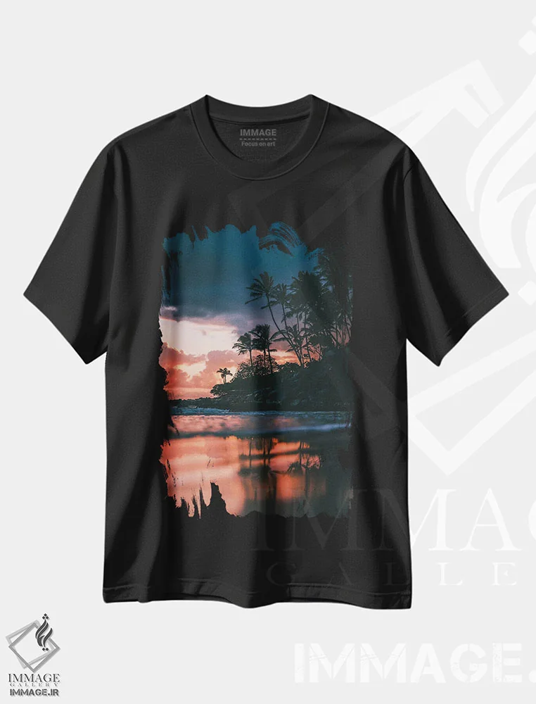 تیشرت مشکی طرح دار طلوع از ساحل، مدیوم اثر لوکاس مور | فروشگاه ایماژ