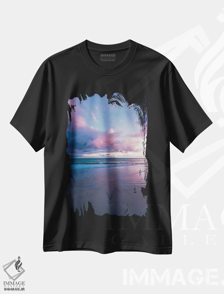 تیشرت مشکی طرح دار طلوع ساحل مائوئی، مدیوم اثر لوکاس مور | immage.ir