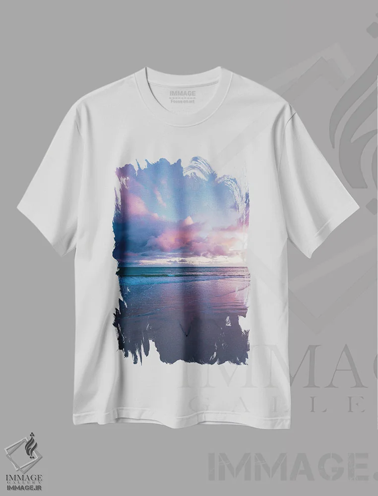 تیشرت سفید طرح دار طلوع ساحل مائوئی، مدیوم اثر لوکاس مور | فروشگاه ایماژ