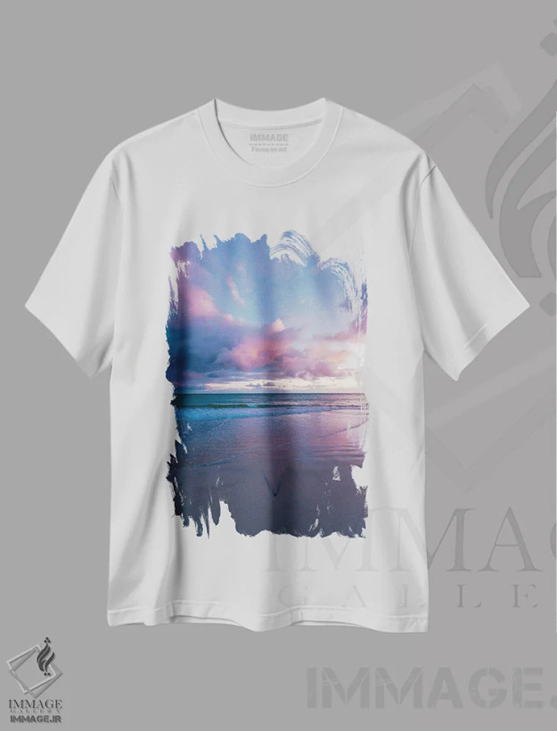 تیشرت سفید طرح دار طلوع ساحل مائوئی، مدیوم اثر لوکاس مور | فروشگاه ایماژ