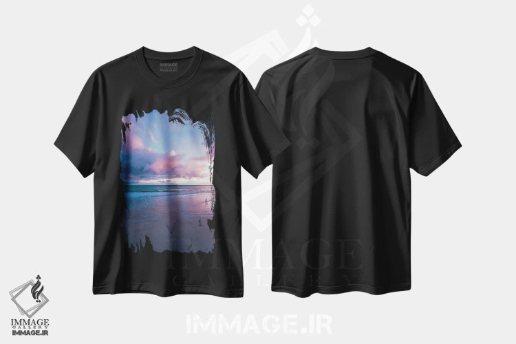 تیشرت مشکی طرح دار طلوع ساحل مائوئی، مدیوم اثر لوکاس مور | immage.ir