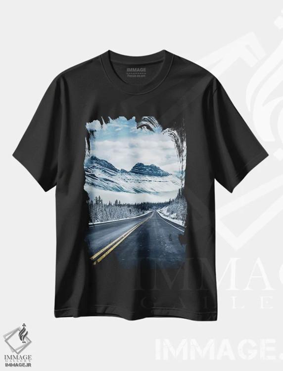 تیشرت مشکی طرح دار جاده های یخ زده، مدیوم اثر لوکاس مور | فروشگاه ایماژ