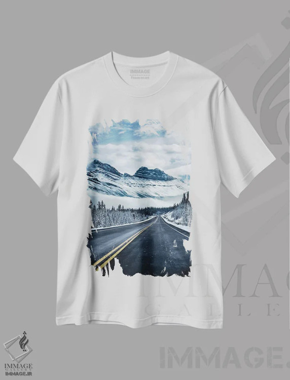 تیشرت سفید طرح دار جاده های یخ زده، مدیوم اثر لوکاس مور | immage.ir