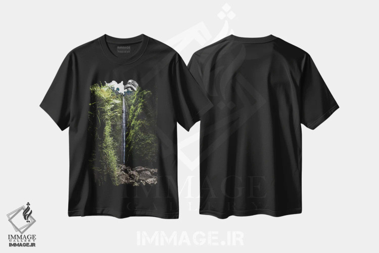 تیشرت مشکی طرح دار آبشار سرسبز، مدیوم اثر لوکاس مور | فروشگاه ایماژ