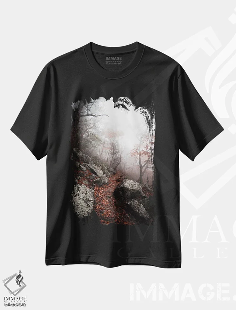 تیشرت مشکی طرح دار جنگل اسرارآمیز، مدیوم اثر لوکاس مور | immage.ir