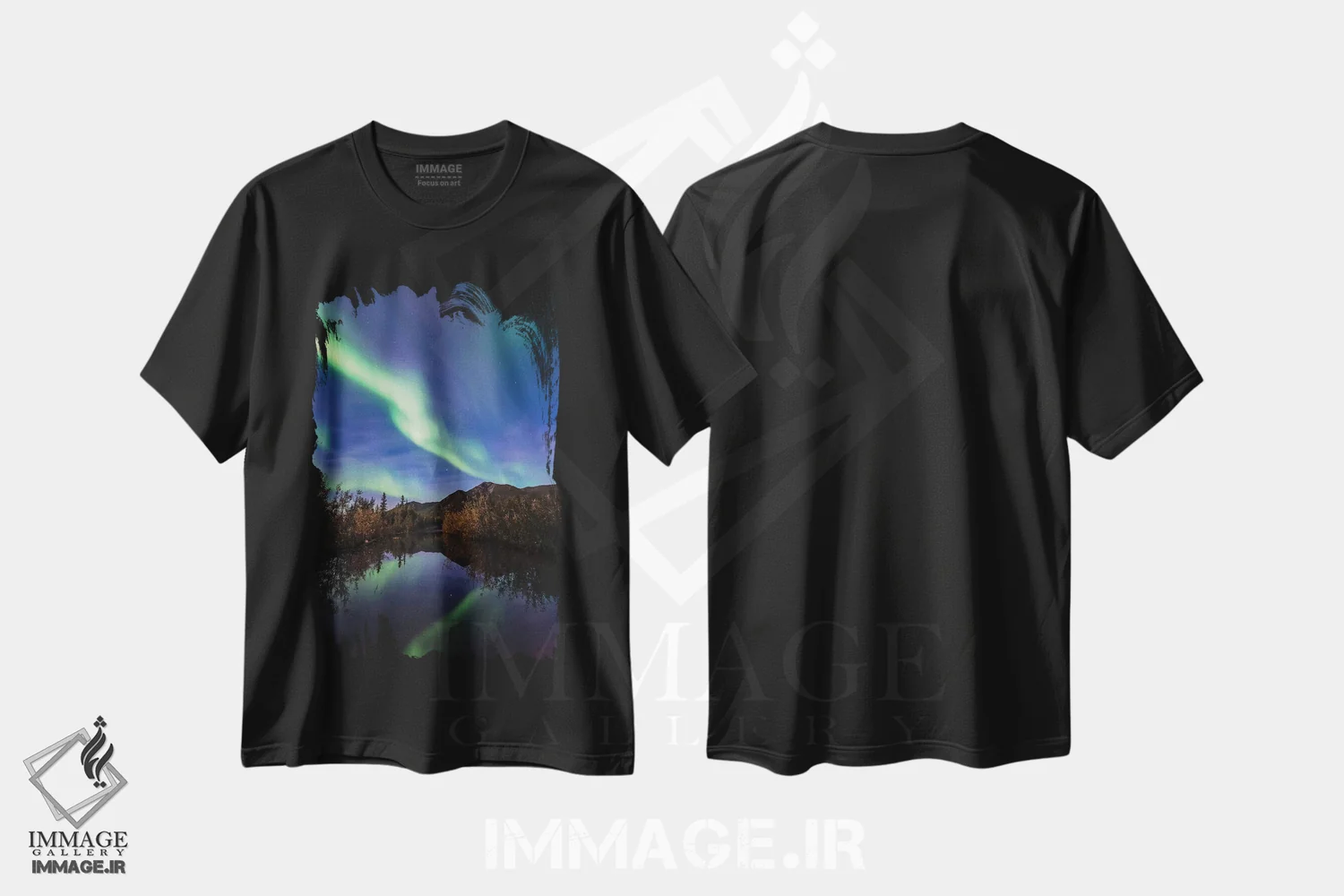 تیشرت مشکی طرح دار انعکاس شفق قطبی، مدیوم اثر لوکاس مور | فروشگاه ایماژ