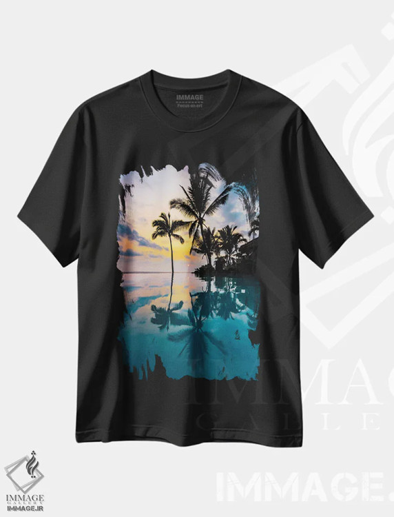 تیشرت مشکی طرح دار انعکاس نخل ها، مدیوم اثر لوکاس مور | immage.ir
