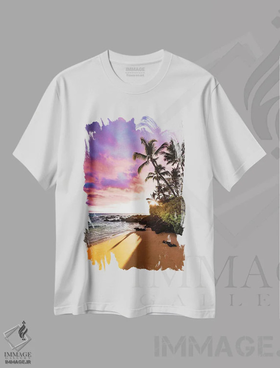 تیشرت سفید طرح دار ساحل مخفی، مدیوم اثر لوکاس مور | immage.ir