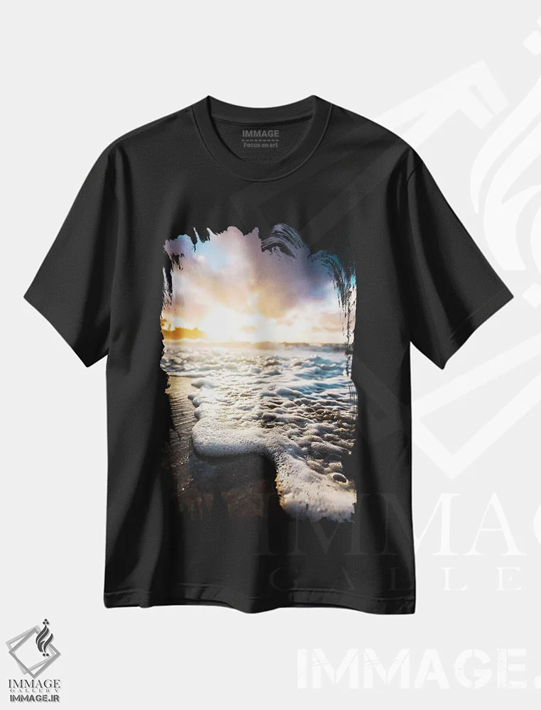 تیشرت مشکی طرح دار طلوع فوم دریا، مدیوم اثر لوکاس مور | immage.ir