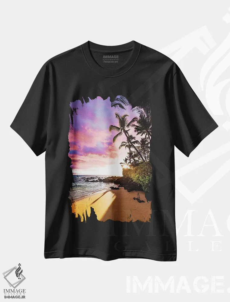 تیشرت مشکی طرح دار ساحل مخفی، مدیوم اثر لوکاس مور | فروشگاه ایماژ