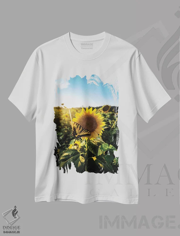 تیشرت سفید طرح دار عشق آفتابگردانی، مدیوم اثر لوکاس مور | immage.ir