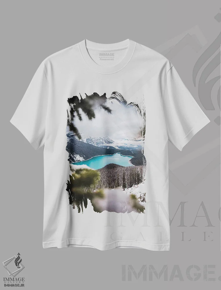 تیشرت سفید طرح دار میان درختان، مدیوم اثر لوکاس مور | فروشگاه ایماژ
