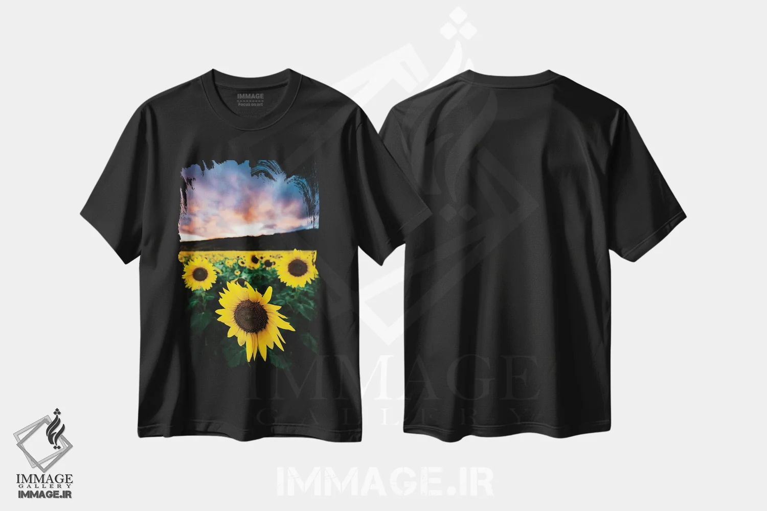 تیشرت مشکی طرح دار غروب آفتابگردان، مدیوم اثر لوکاس مور | immage.ir