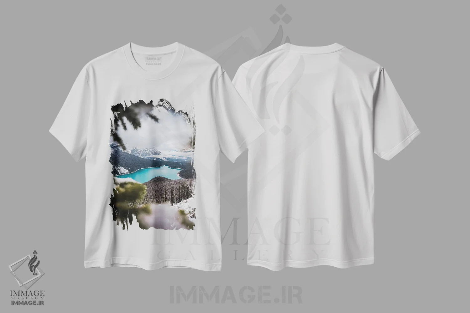 تیشرت سفید طرح دار میان درختان، مدیوم اثر لوکاس مور | فروشگاه ایماژ
