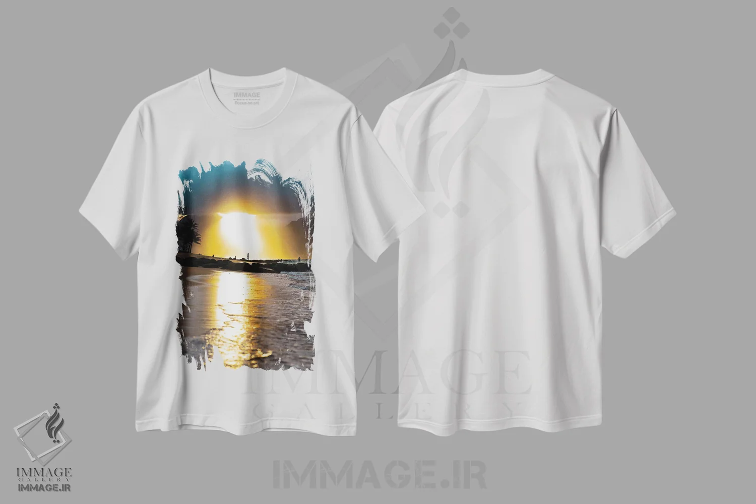 تیشرت سفید طرح دار غروب گرمسیری، مدیوم اثر لوکاس مور | immage.ir