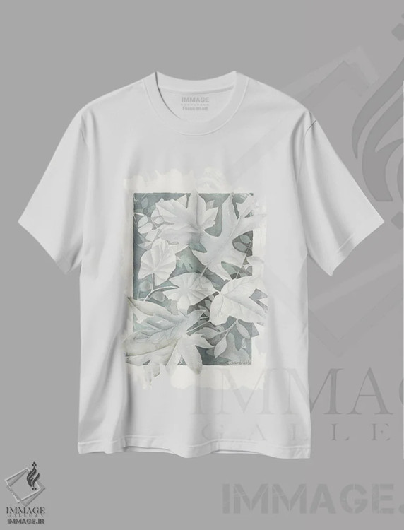 تیشرت سفید طرح دار برگ های پاییزی، دکور معاصر اثر لیز کاوینگتون | فروشگاه ایماژ
