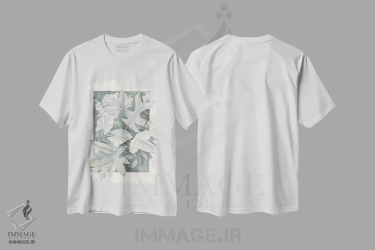تیشرت سفید طرح دار برگ های پاییزی، دکور معاصر اثر لیز کاوینگتون | فروشگاه ایماژ