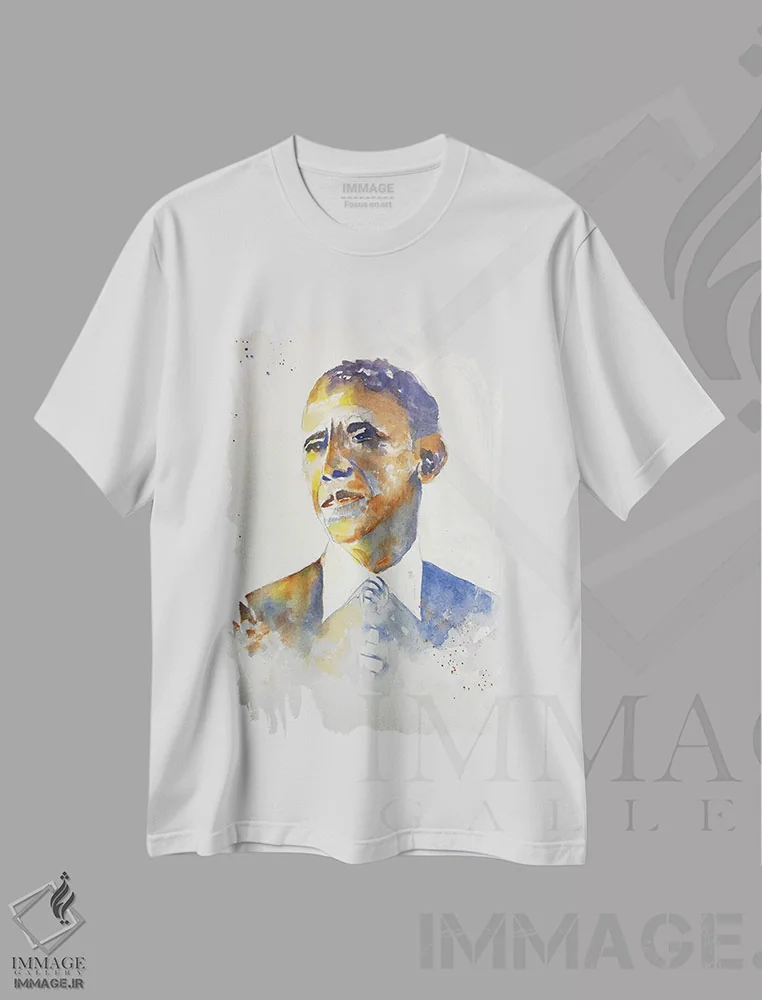 تیشرت سفید طرح دار باراک، هنر آمریکایی آفریقایی تبار اثر لیز کاوینگتون | فروشگاه ایماژ