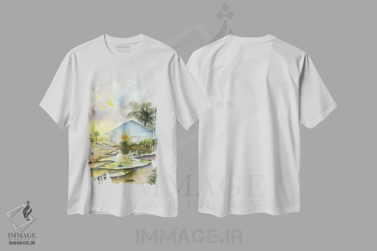 تیشرت سفید طرح دار غروب کارائیب، دکور معاصر اثر لیز کاوینگتون | فروشگاه ایماژ