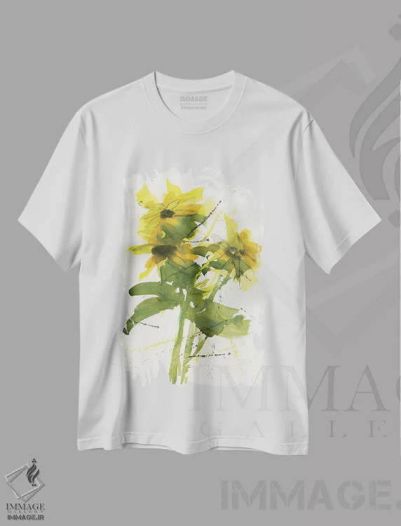 تیشرت سفید طرح دار میناها، آبستره اثر لیز کاوینگتون | فروشگاه ایماژ