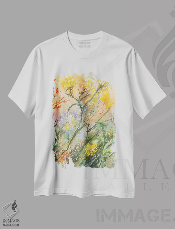 تیشرت سفید طرح دار قاصدک ها، دکور معاصر اثر لیز کاوینگتون | فروشگاه ایماژ