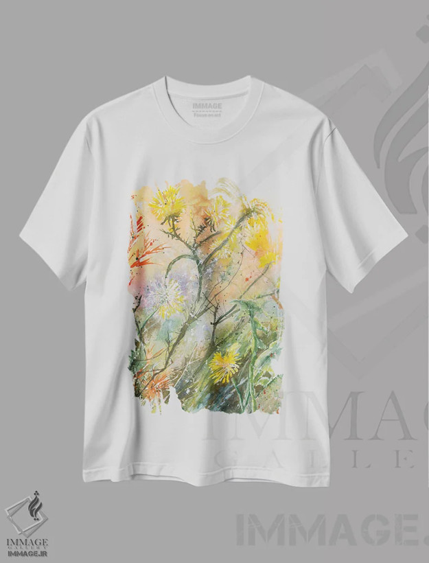 تیشرت سفید طرح دار قاصدک ها، دکور معاصر اثر لیز کاوینگتون | فروشگاه ایماژ