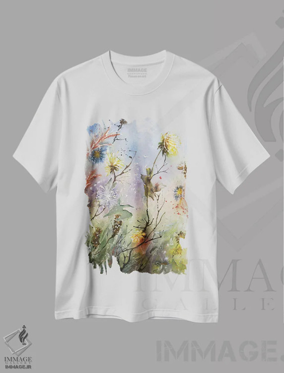 تیشرت سفید طرح دار قاصدک ها و خارها، دکور معاصر اثر لیز کاوینگتون | immage.ir