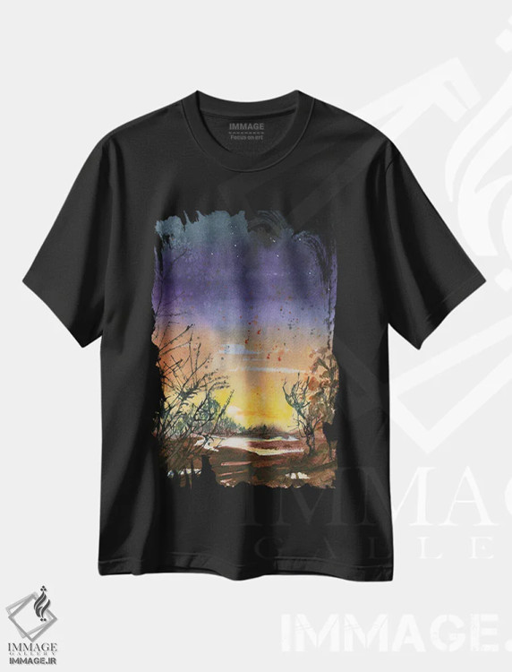 تیشرت مشکی طرح دار غروب کویر، دکور معاصر اثر لیز کاوینگتون | فروشگاه ایماژ