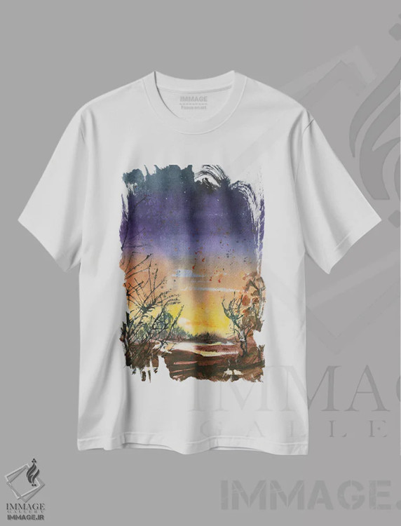 تیشرت سفید طرح دار غروب کویر، دکور معاصر اثر لیز کاوینگتون | immage.ir