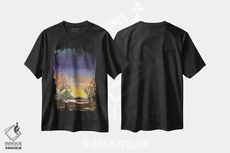 تیشرت مشکی طرح دار غروب کویر، دکور معاصر اثر لیز کاوینگتون | فروشگاه ایماژ