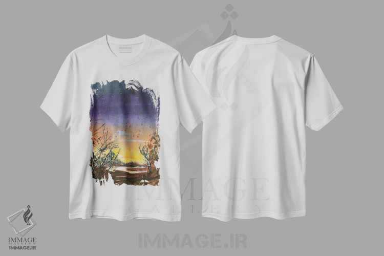 تیشرت سفید طرح دار غروب کویر، دکور معاصر اثر لیز کاوینگتون | immage.ir