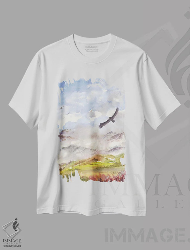 تیشرت سفید طرح دار شکار برای طعمه، آبستره اثر لیز کاوینگتون | فروشگاه ایماژ