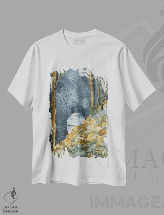 تیشرت سفید طرح دار تپه مهتابی، دکور معاصر اثر لیز کاوینگتون | فروشگاه ایماژ