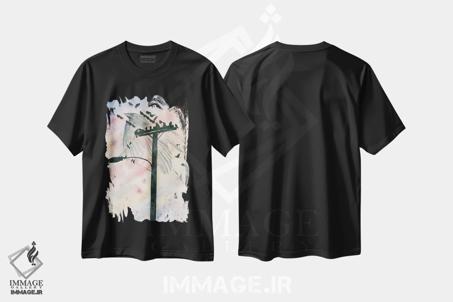 تیشرت مشکی طرح دار جنایت در غروب، دکور معاصر اثر لیز کاوینگتون | فروشگاه ایماژ