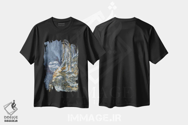 تیشرت مشکی طرح دار بوران شبانه، دکور معاصر اثر لیز کاوینگتون | فروشگاه ایماژ