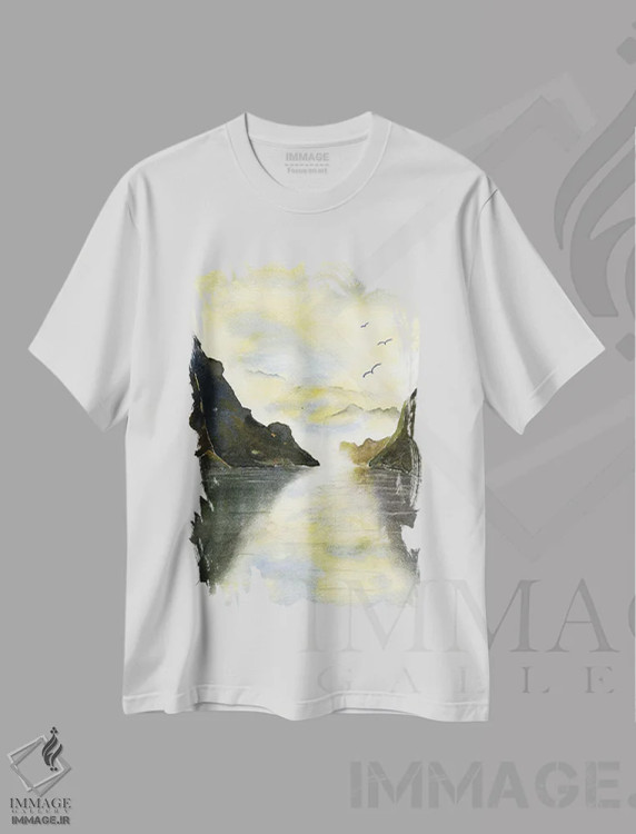 تیشرت سفید طرح دار فیورد نروژی، دکور معاصر اثر لیز کاوینگتون | فروشگاه ایماژ
